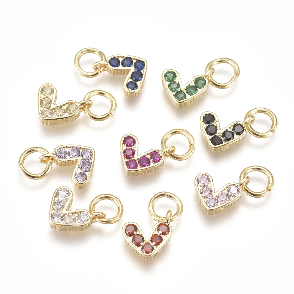 20Pcs Brass Micro Pave Cubic Zirconia Charms Heart Pendants with Jump Ring Long-Lasting Plated Real 18K Gold Plated 6x8x2mm
