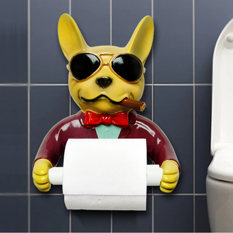 

Tray Toilet Paper Holder Hygiene Resin Free Punch Hand Tissue Box Household Paper Towel Holder Reel Spool Device Dog Style