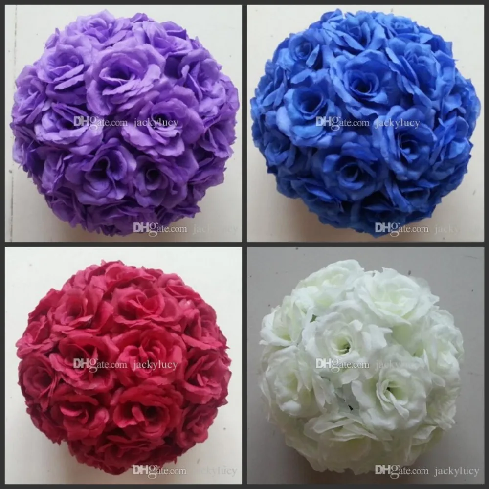 

16 Colors 15 CM To 50cm Available Upscale Artificial Silk Flower Ball Hanging Rose Kissing Balls For Wedding Party Decoration Su