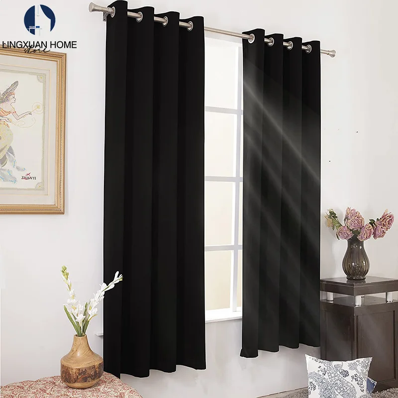 

Modern Blackout Curtains For Living Room Window Treatment Blinds Black Thick Solid Curtain For Bedroom High Shading Drape Panel
