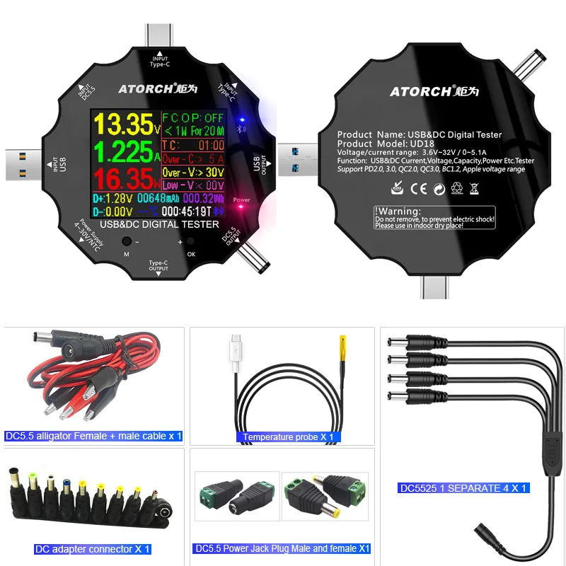 DC5.5 USB 3,0 тип-c 18 в 1 USB Тестер DC Цифровой вольтметр power bank зарядное устройство Напряжение Ток Амперметр детектор QC/PD3.0 метр