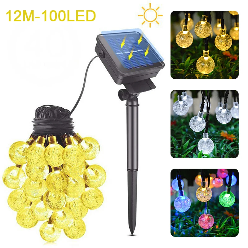 Solar LED Light Outdoors Waterproof Crystal Ball 100 LED String Lights Fairy Garlands For Christmas Party Garden Decoration