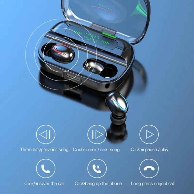 TWS 5,0 Bluetooth 9D стерео наушники беспроводные наушники IPX7 водонепроницаемые наушники 2200 мАч светодиодный умный внешний аккумулятор держатель для телефона