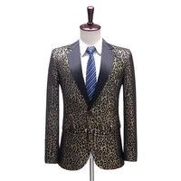 men blazers party prom stage costume slim fit leopard print jacquard tuxedo jacket banquet ball singer host dancer nightclub bar
