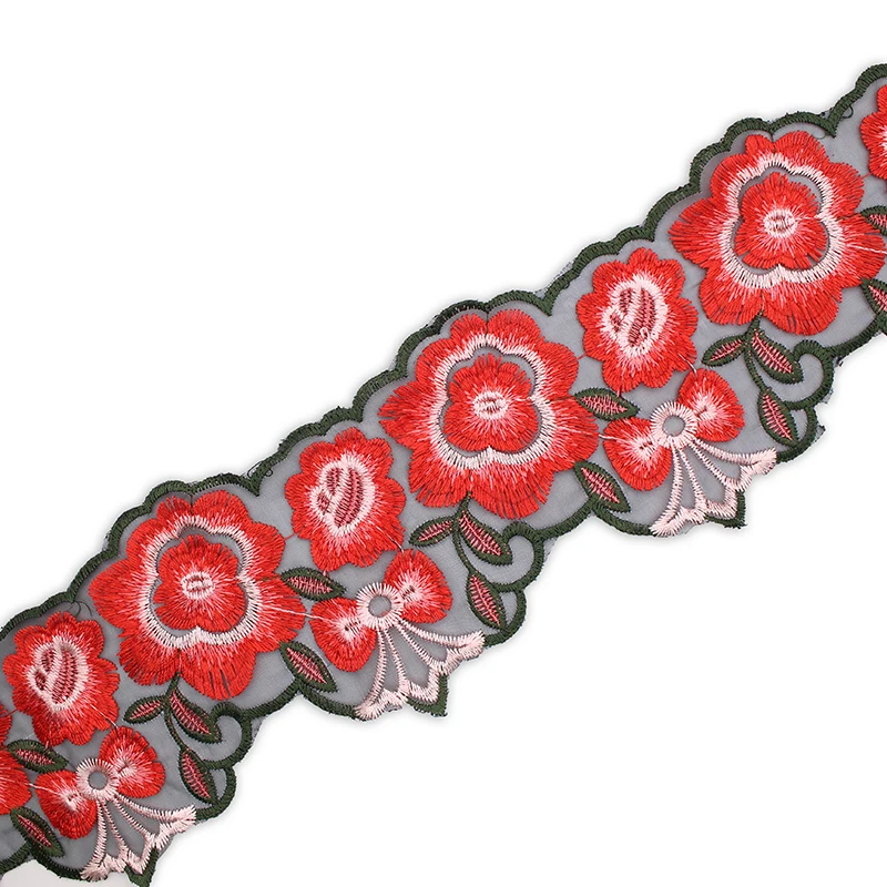 1 Ярд 10см Ширина 3D Красочная Красная Цветочная Ручная Вышивка Кружевная Ткань Лента Высокого Качества Африканское Свадебное Платье Одежда.