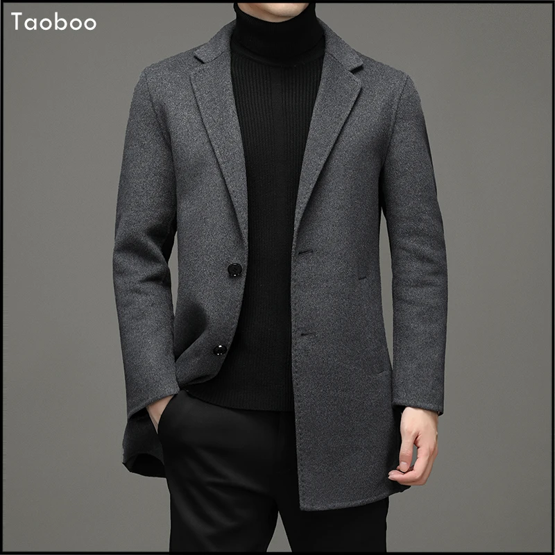 Taoboo Новое повседневное шерстяное пальто с узким воротником мужское длинное