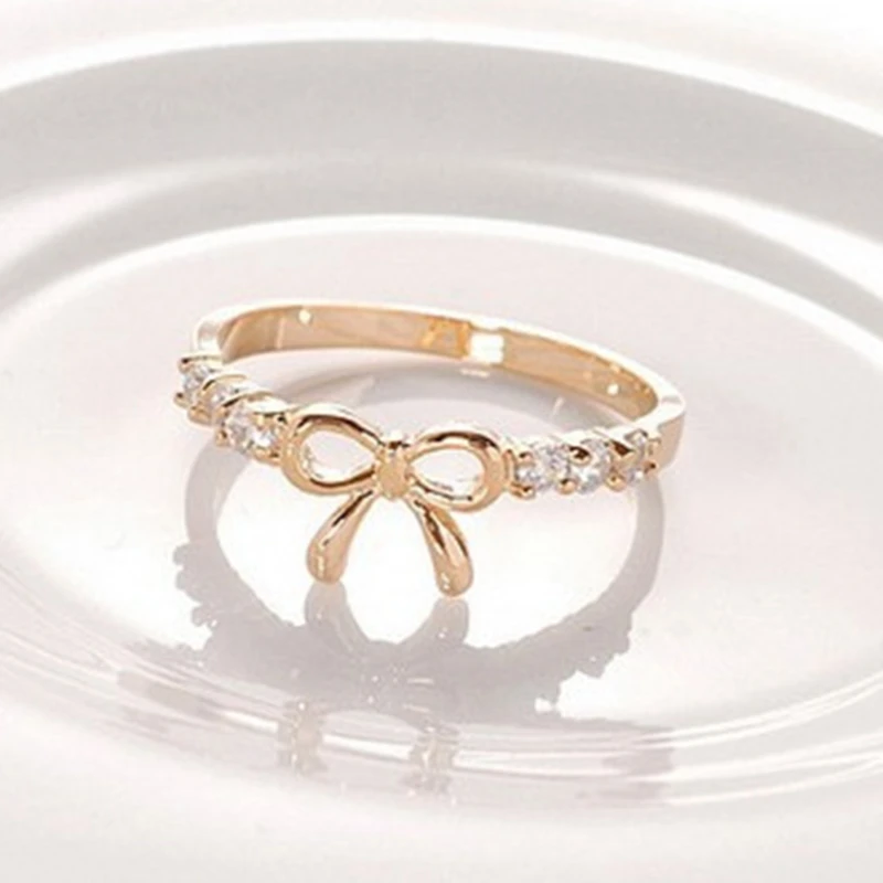 

Женское Сверкающее кольцо с бантом, простое кольцо с узлом, штабелируемое кольцо, новое женское свадебное ювелирное изделие, женские кольца