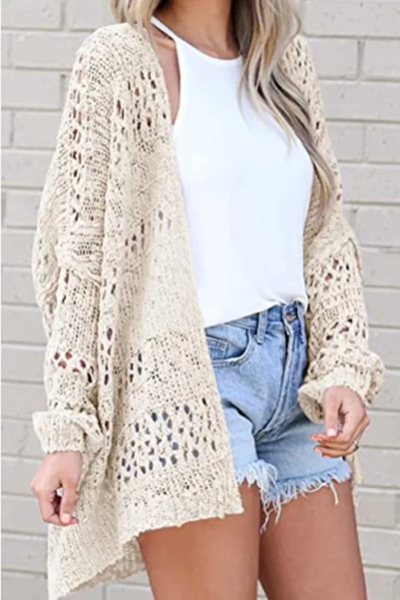 

Женский вязаный кардиган средней длины, повседневный вязаный кардиган средней длины с длинными рукавами, облегающий свитер на бедрах, осен...