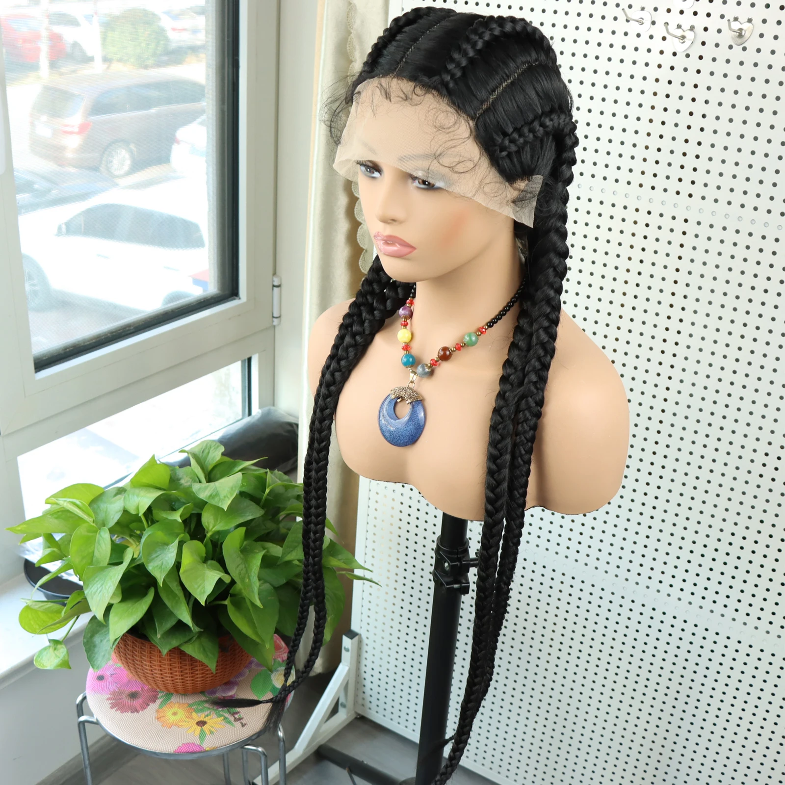 Синтетический Плетеный парик на сетке спереди афроамериканский черный цвет 4