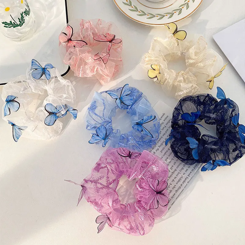 

Korean Japan Women Elastic Kawaii Mesh Hair Bands Tie Cute Sew Girls Lace Scrunchi Butterfly Tulle Headwear Hair Accessories