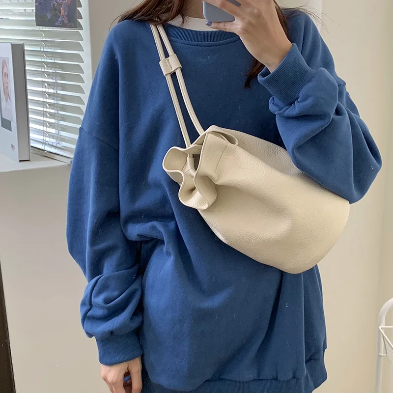 

Vintage Design Women Drawstring Bucket Bag Soft PU Leather Ladies Small Shoulder Messenger Bag Fashion Girls Purse Handbags