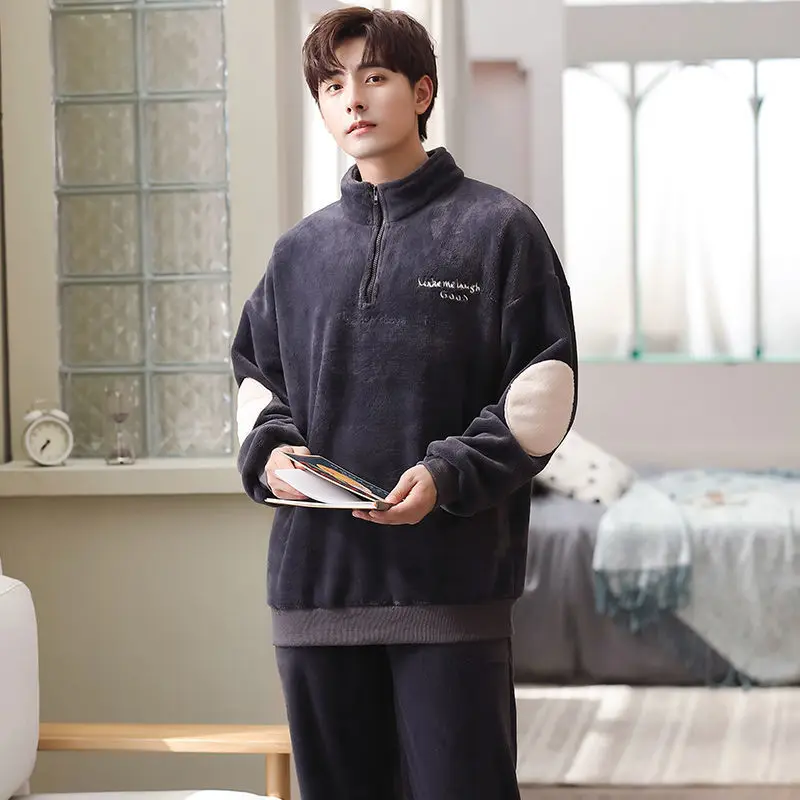 Ladies Pajamas Set Autumn and Winter Nightwear Warmth and Thickening Couple Home Service Long Sleeve Flannel Two-piece Suit