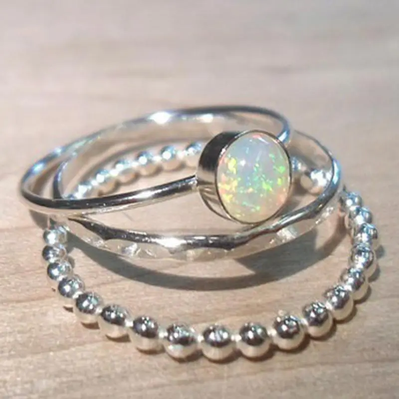 

3pcs/Set Luxury Round Opal Rings for Women White Gold Color Engagement Wedding Jewelry Accessories Gifts Wholesale 2021 New
