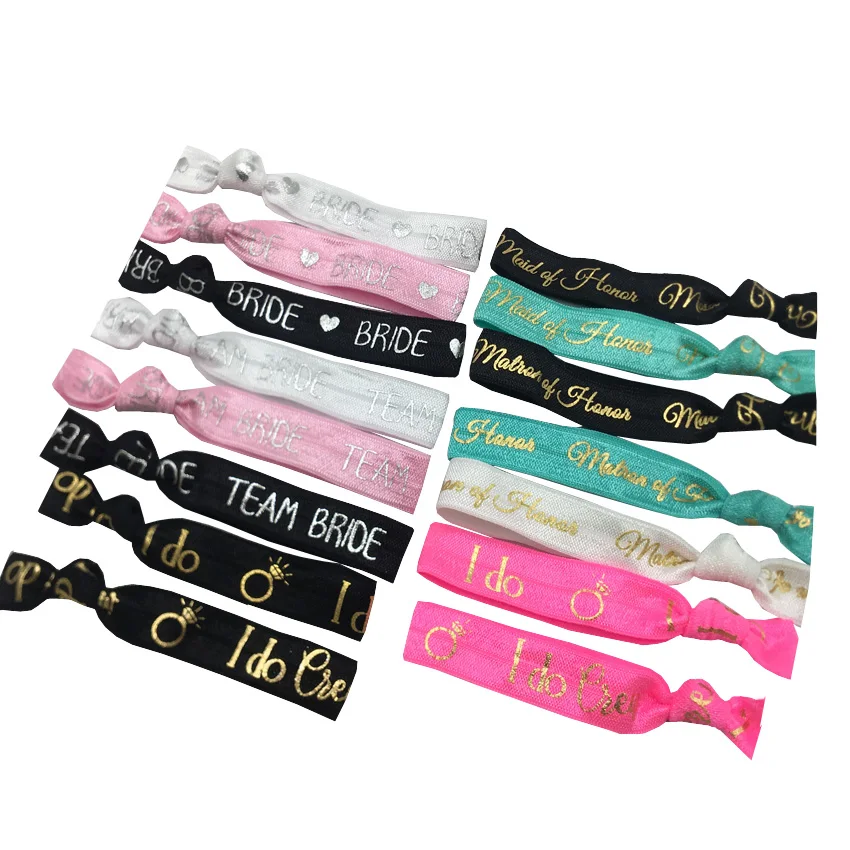 

15 Colors 150pcs Wedding Knotted Elastic Hair Band TEAM BRIDE I DO CREW Maid Of Honor Ponytail Holder Party Bracelet Wristaband