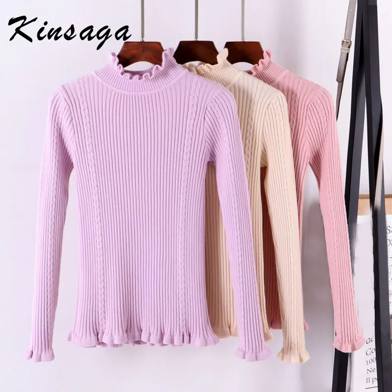 Kinsaga женский эластичный однотонный трикотажный свитер с высоким воротником и