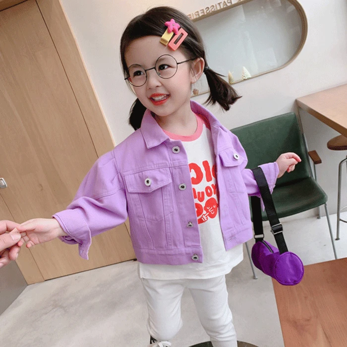 

Children Clothes Purple Spring New Arrival Girls Long Sleeve Denim Coat Kids Korean Design Jacktes Jeans Girl Outwear for 2-6Y