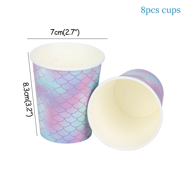 8pcs cups Хвост русалки вечерние повязки на голову баннер «С Днем Рождения» Русалочка День Рождения украшения девушка ребенок душ под водой Вечерние - Цвет: 8pcs cups