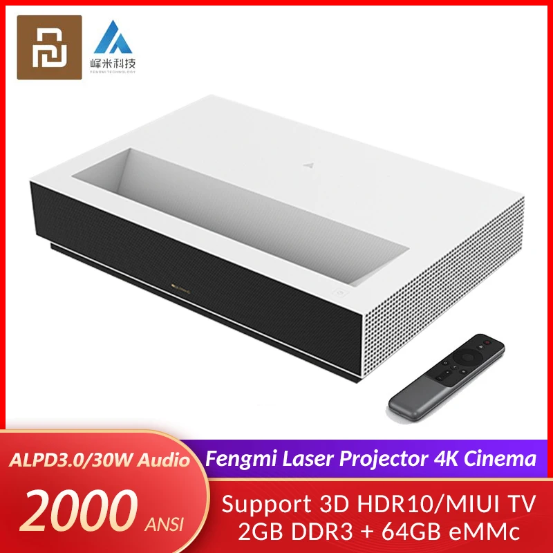 Оригинальный лазерный проектор Youpin Fengmi TV 4K Cinema White ALPD 2000ANSI Lumens Smart 2 4G/5G Wifi