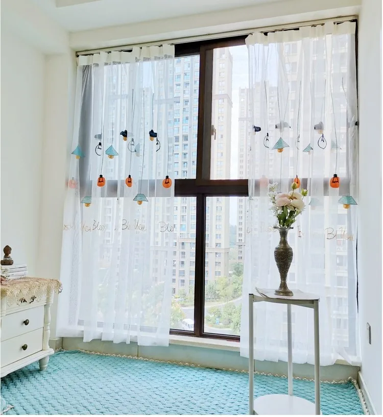 Занавеска на окна с вышивкой для детей газовая Штора гостиной спальни