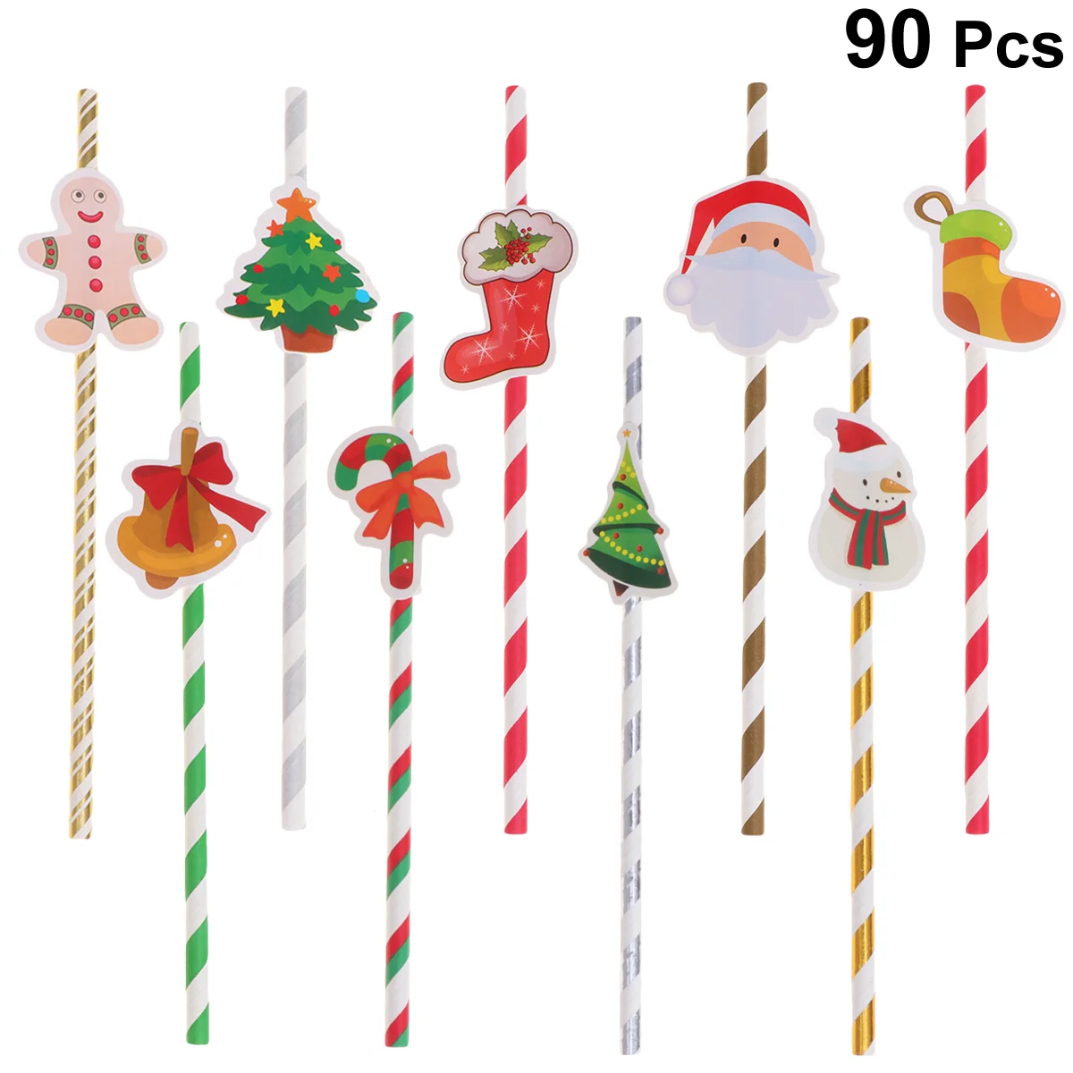 

90pcs Christmas Party Straw Party Cartoon Straw Paper Christmas Straw Straw