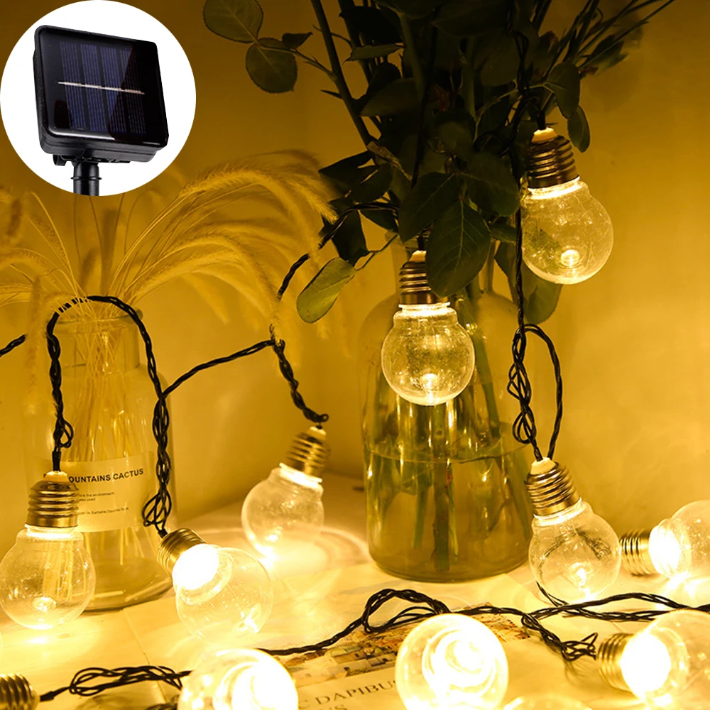 

10/20/30 LED G50 Outdoor Solar LED Globe Bulb Festoon String Lights Waterproof Ball Warm White String Christmas Wedding Garland