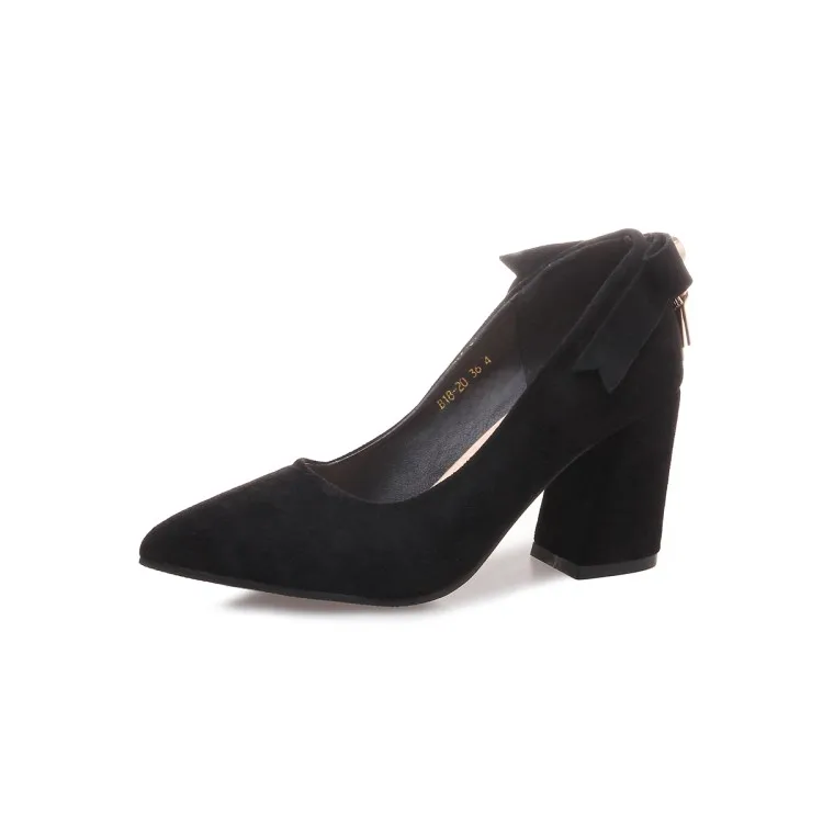 Женские туфли-лодочки на толстом каблуке с острым носком и бантом | Обувь