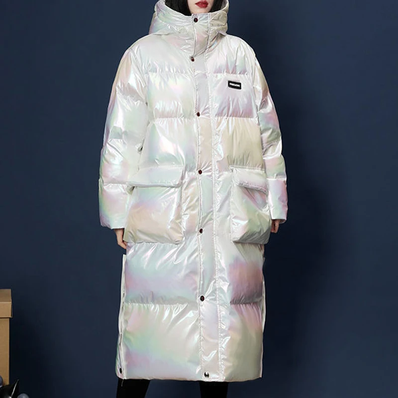 

Women Fashion Waterproof Thick Warm Long Parka Coat High Quality New Colorful Loose Outwear Female Hooded Pocket Casual Parkas