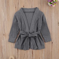 fashion 2 7y toddler kid girls boys sweater cardigans solid knit long sleeve lace up waist combed sweater jacket top