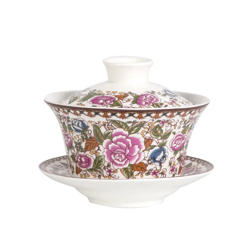 Red Peony 350 мл Экстра большой Sancai GaiWan Китайский Старый Пекин чайная чаша Цзиндэчжэнь синий и белый фарфор чайная чашка и блюдце набор - Цвет: Red Peony
