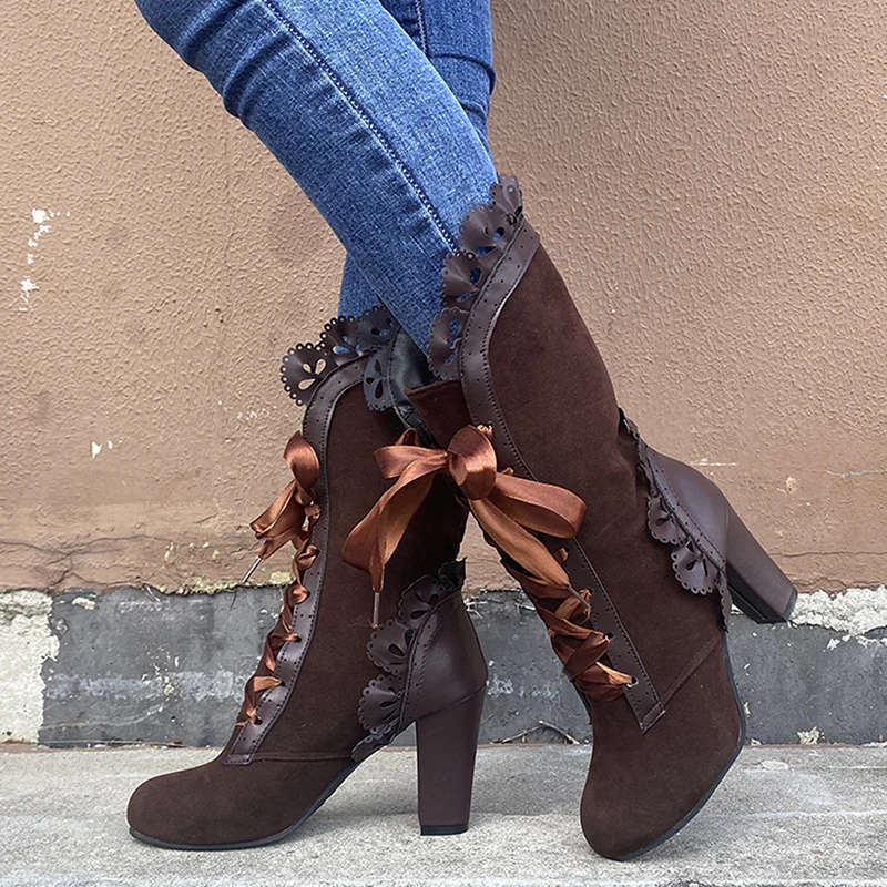 Женские сапоги до середины икры Женская пикантная обувь на высоком каблуке со