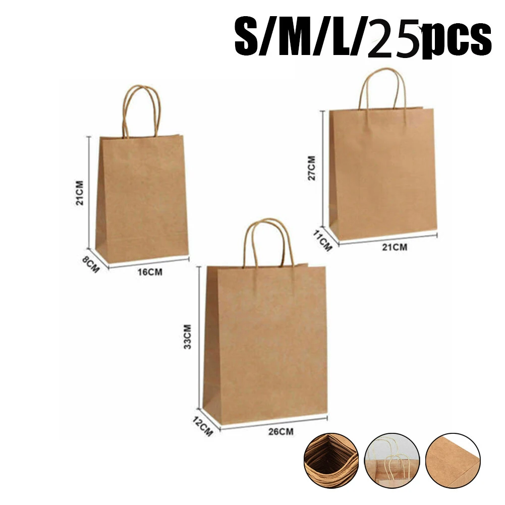 25PCS Bulk Kraft Paper Gift Bags Shopping Carry Craft Brown Bag With Handles DIY Bag Party Festive Supplies images - 6