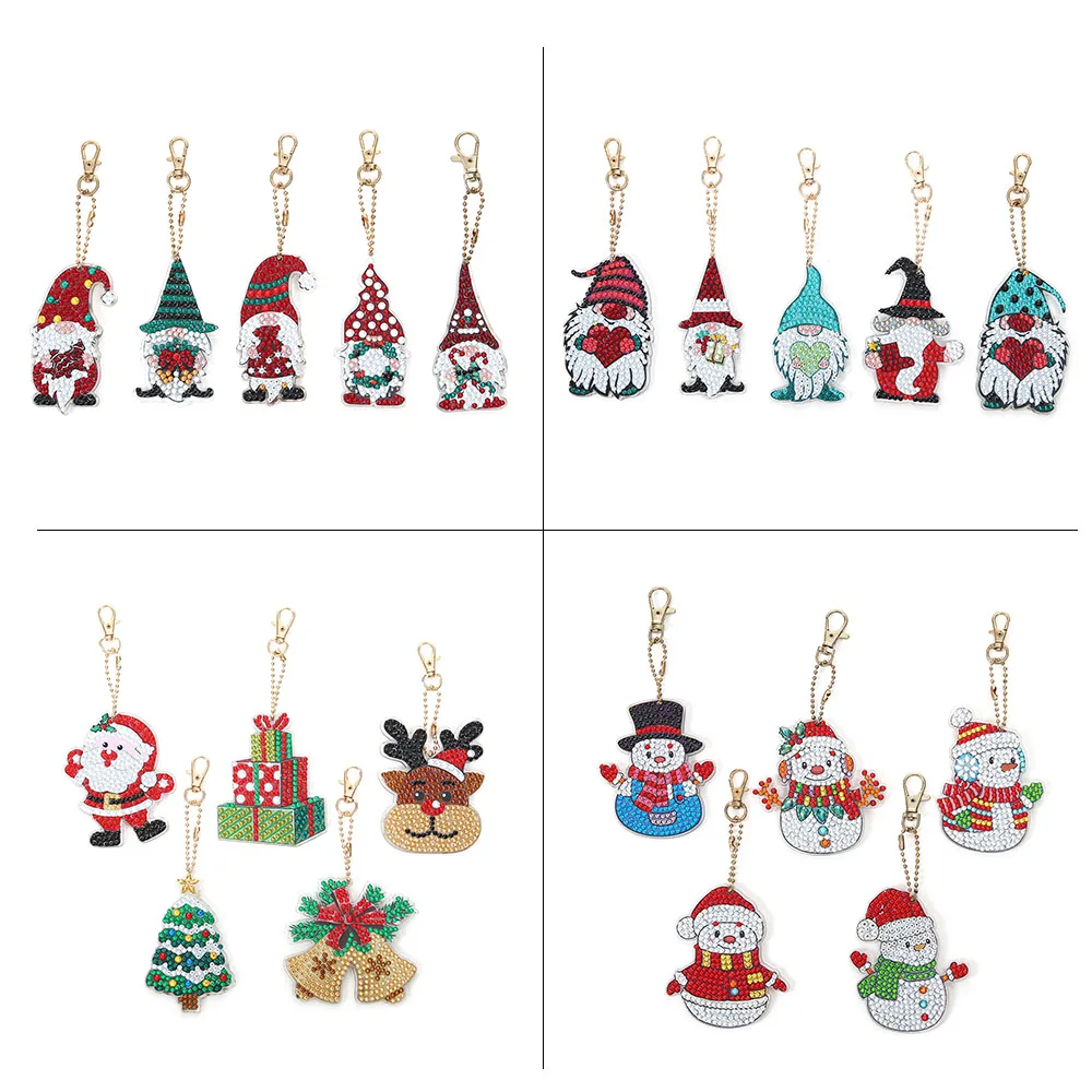 

5pcs Christmas Keychain Diy Diamond Painting Keychain Pendant New Year Diamond Embroidery Women Bags Key Decoration Xmas Gift