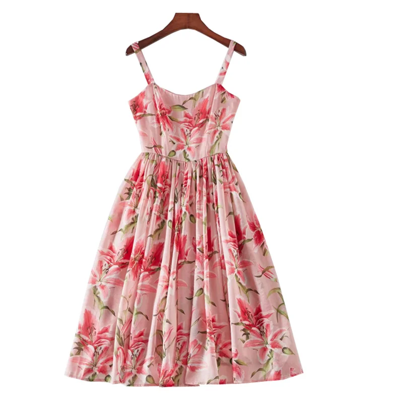 Женское летнее платье 2019 высокое качество Подиум без рукавов Лилия цветы