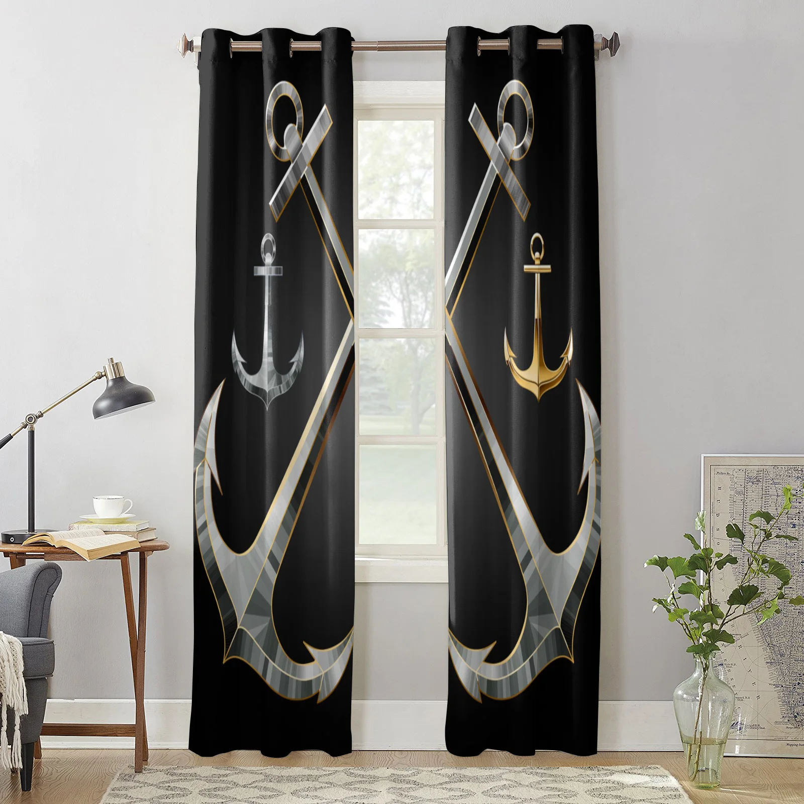 Якорная металлическая Серебряная морская оконная занавеска для кухни гостиной