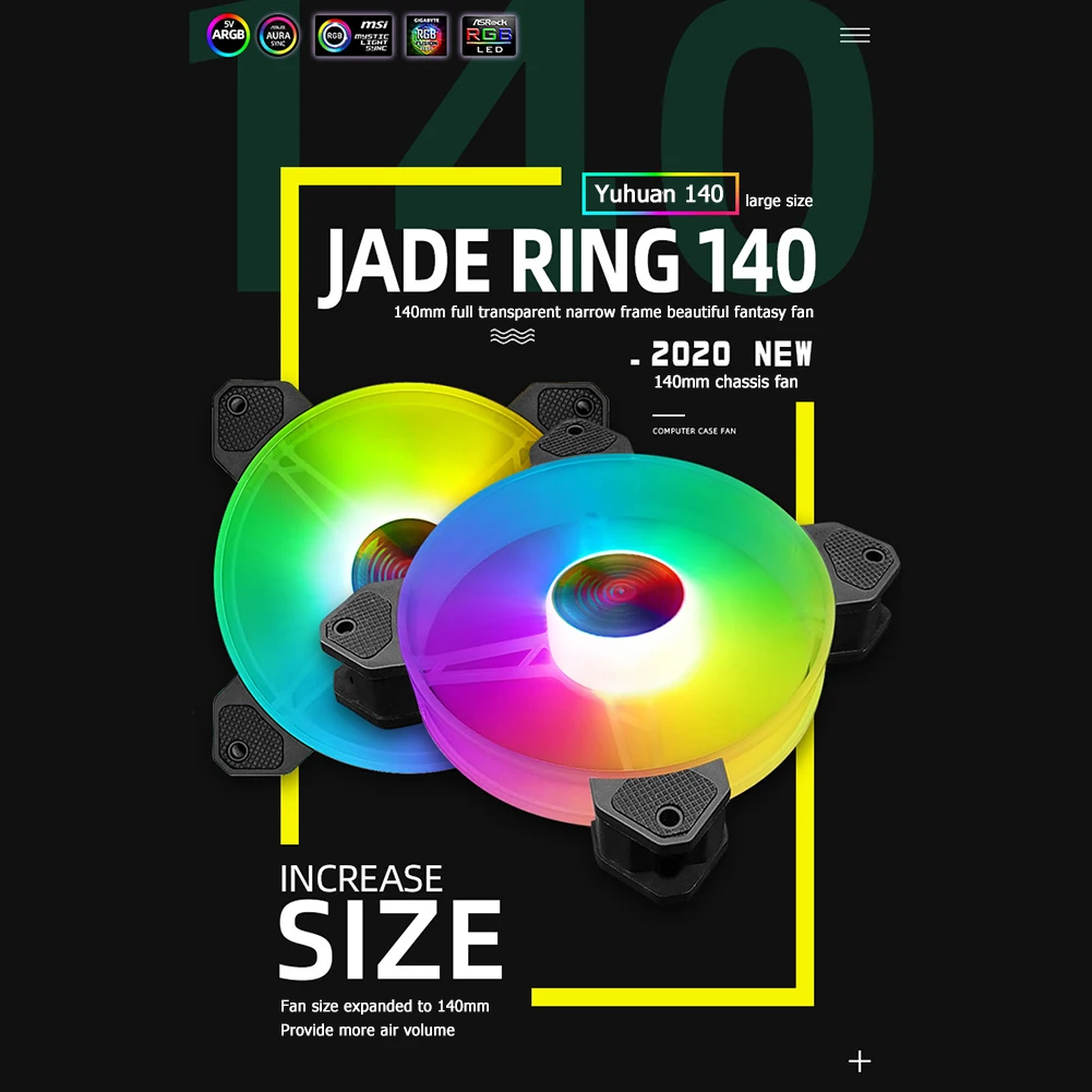 Бесшумный кулер COOLMOON 140 мм с RGB подсветкой бесшумный для ПК корпусом компьютера
