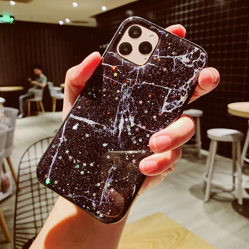 Блестящий Мягкий силиконовый чехол из ТПУ с блестящими стразами и мраморными