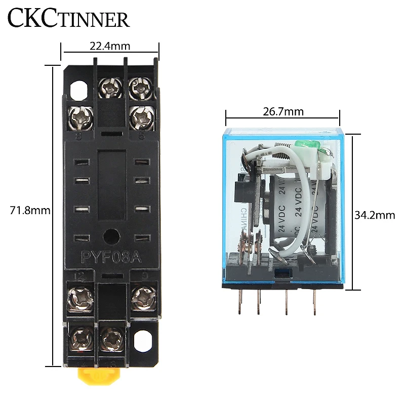 MY2NJ HH52P DPDT Miniature Coil Electromagnetic intermediate Relay AC12V 24V DC24V AC110V 220V 8 Pin with Socket Base | Обустройство