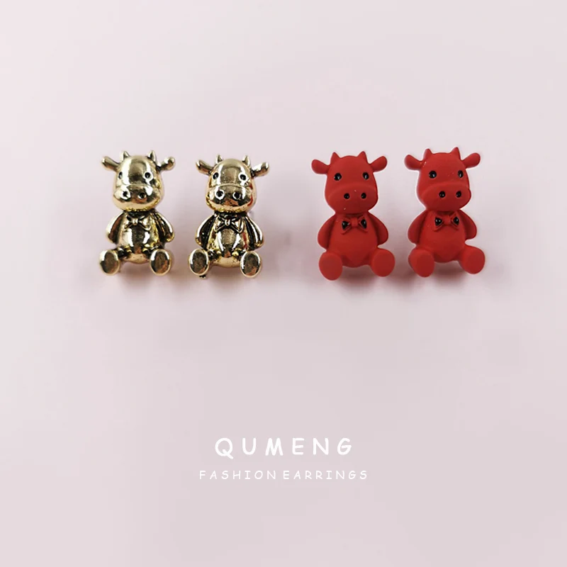 

2021 Latest Design Zodiac Red Cattle Lovely Alloy Mavericks Ladies Exquisite Stud Earrings Girl Trendy Jewelry Gift For Birthday