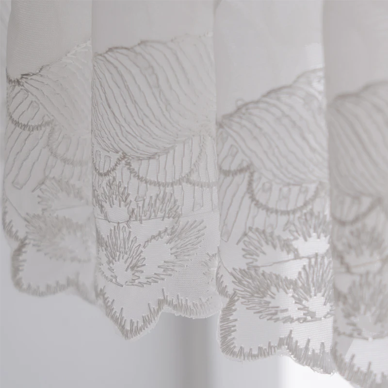 Белая занавеска из полутюля с вышивкой модная Короткая пряжи синяя тканевая для