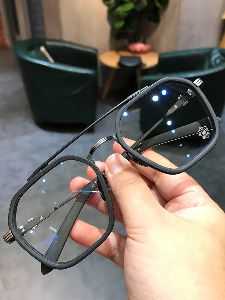 

JIANDAN Men And Women Retro Big Frame Korean Version Double Beam Big Face Anti-Blue Light Tide Style Eyeglass Frame