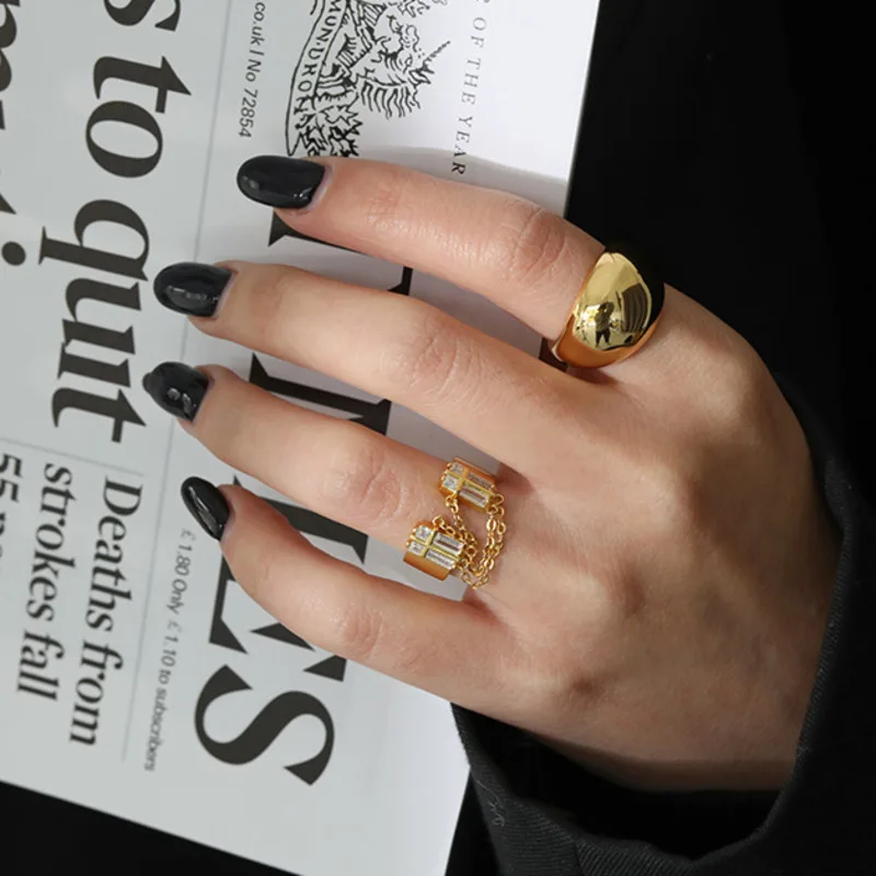 

Trendy Ring Gift For Women Sterling Silver 925 Luxury Zircon Tassel Gold Adjustable Rings Collar Plata De Ley 925 Mujer Jewelry