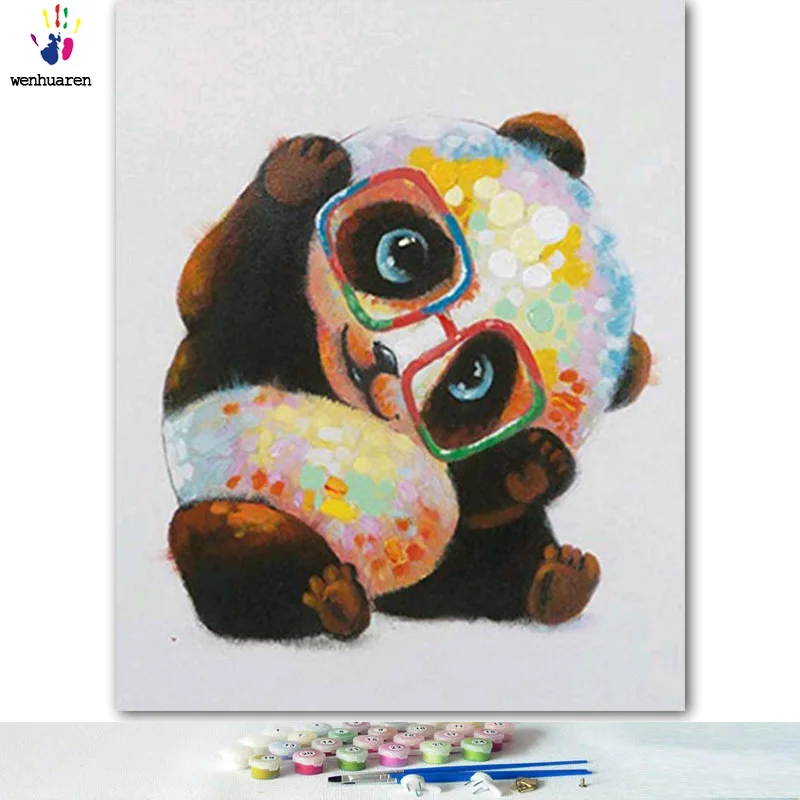 DIY картинки для раскраски по номерам с цветами Красочная картина &quotПанда&quot
