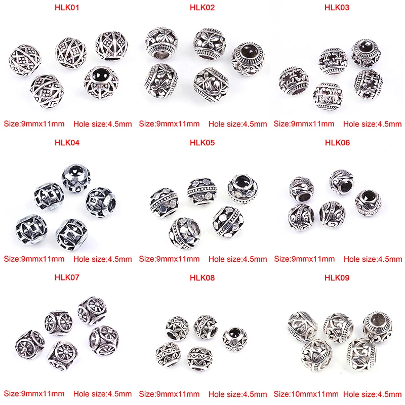 

5/10pcs Retro Alloy Viking Hollow Round Hair Braid Dread Beard Dreadlock Beads Rings Tube For Hair Accessories Hole Size 4.5mm