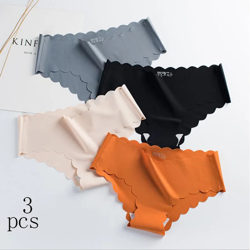3pcs/Pure Color Mid-waist Sexy Lingerie Underwear Seamless Panties Women's Breathable Antibacterial Ice Silk Panties Knickers