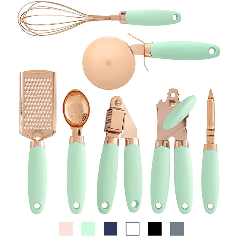 7pc rose gold garlic press pizza cutter kitchen gadget set can opener potato cooking high end kitchenware kitchen accessories free global shipping