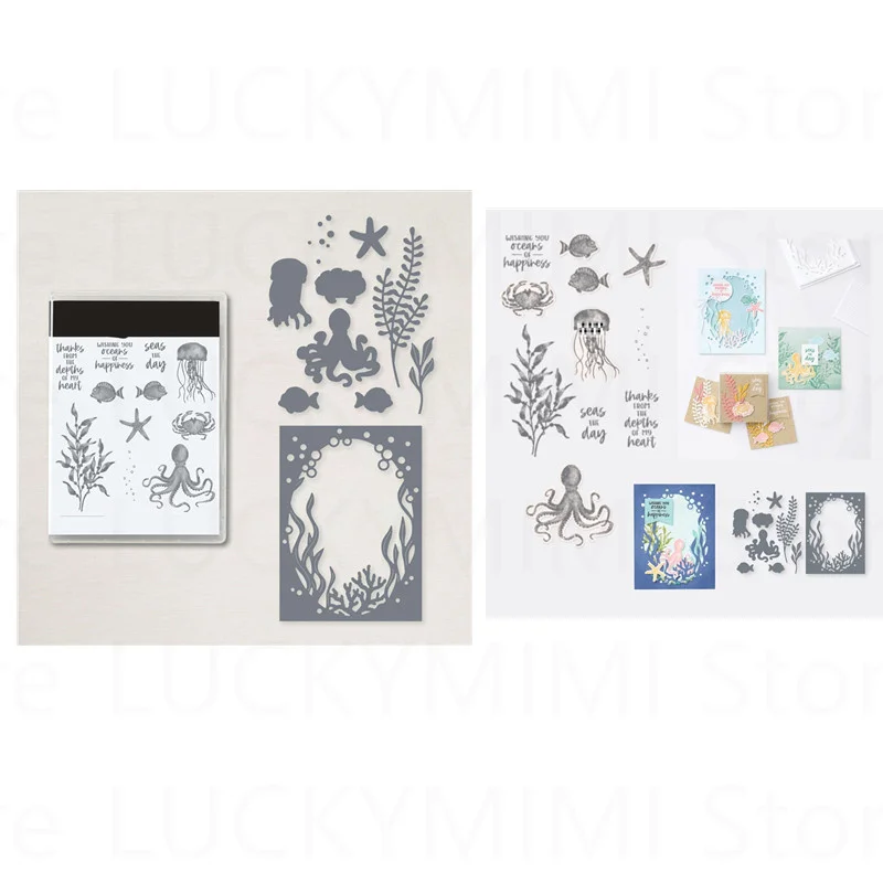 

Marine Life Metal Cutting Dies And Clear Stamps For DIY Scrapbooking Decoration Craft Greeting Card Embossing Stencil 2022 New