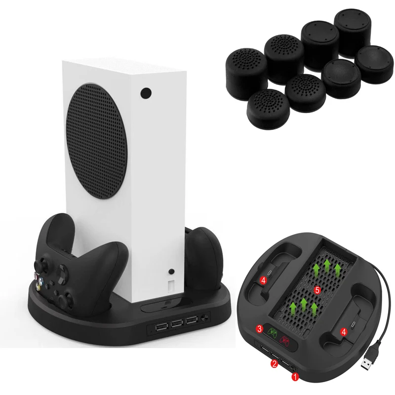 

Вертикальная подставка для вентилятора охлаждения для Xbox серии S, док-станция для зарядки с двумя контроллерами, охлаждающее основание 3 usb-х...