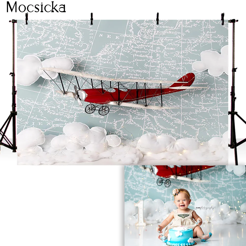 Photography Backdrop Newborn Kids Adventure Cake Smash Portrait Photo Background 1st Birthday Party Decoration Navigator Pilot |