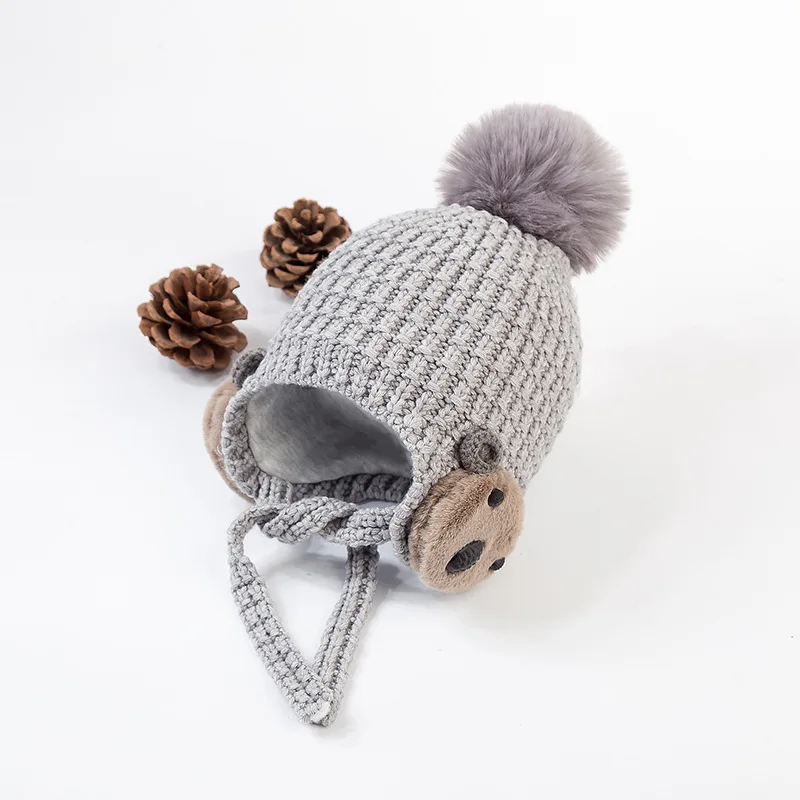 Сезон осень-зима 1 шапки для девочек шерстяные с помпоном медведей маленьких