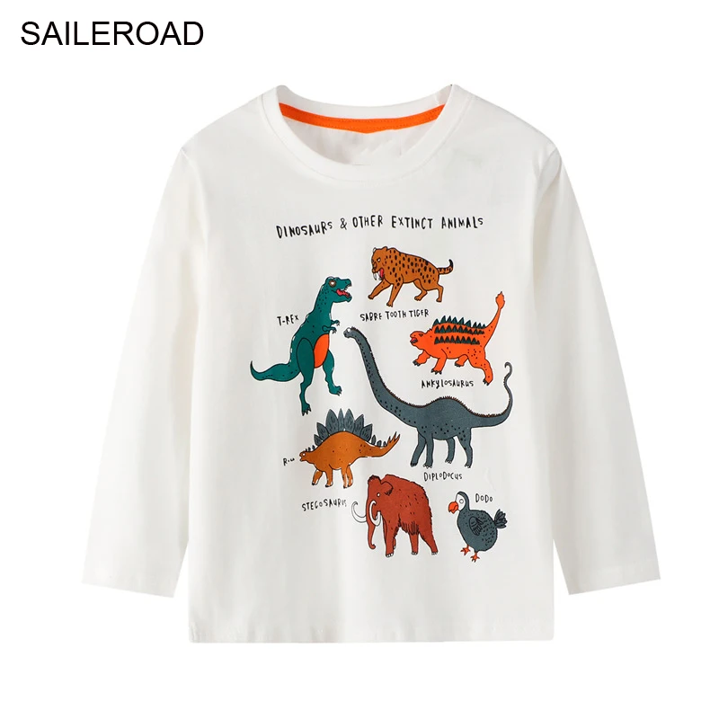 

SAILEROAD 2-7 Years Cotton Shirt for Children 2020 Autumn Boy T-Shirt with Long Sleeves Dinosaur Shirt for Chidren Boy Printed